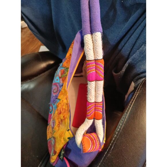 Laurel Burch CAT Bag NWOT Purple Gold Blue Red PLUS Free Cat Charm Keychain - Picture 2 of 9